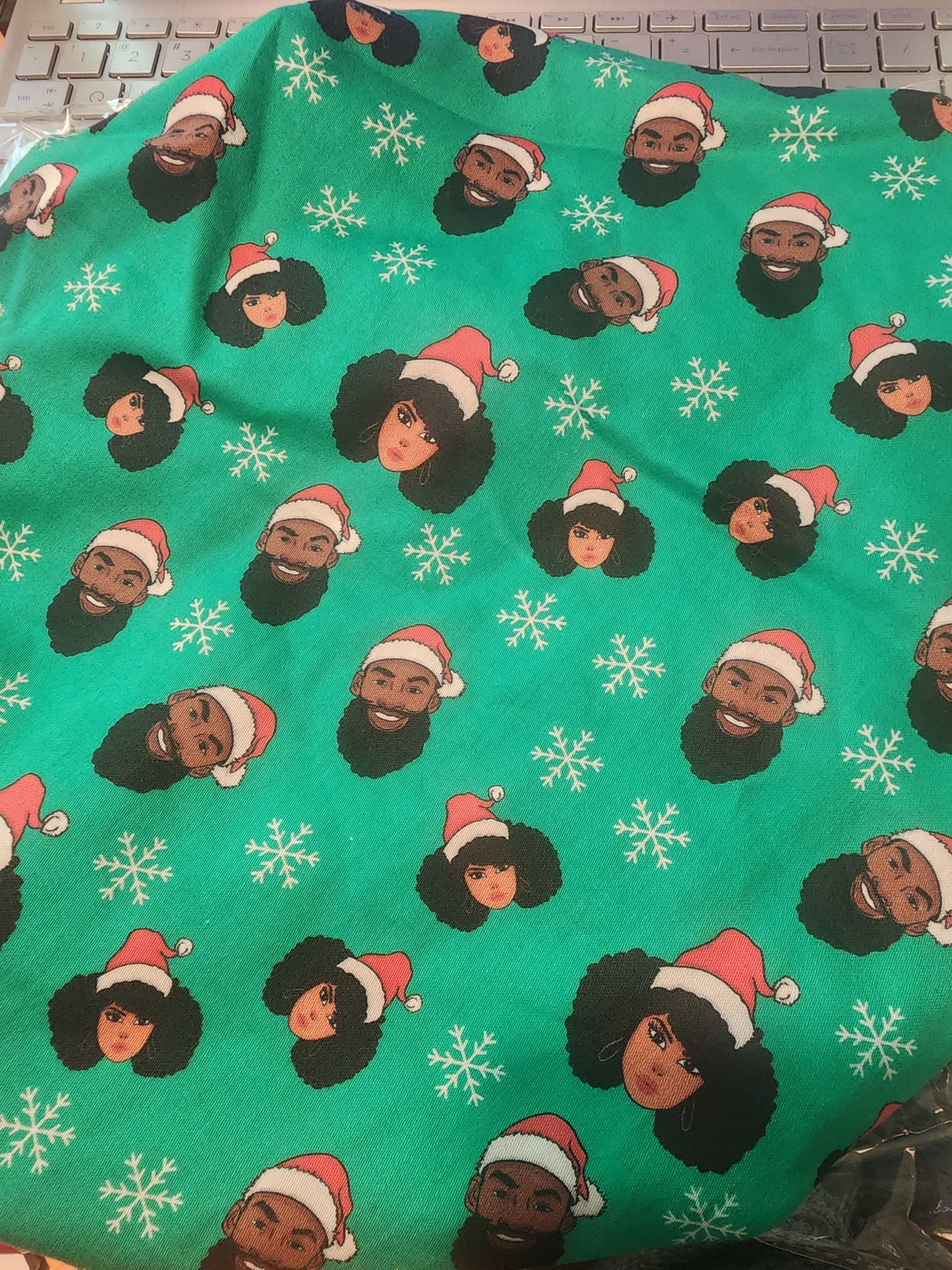Black Santa and Mrs. Claus black satin-lined bonnet