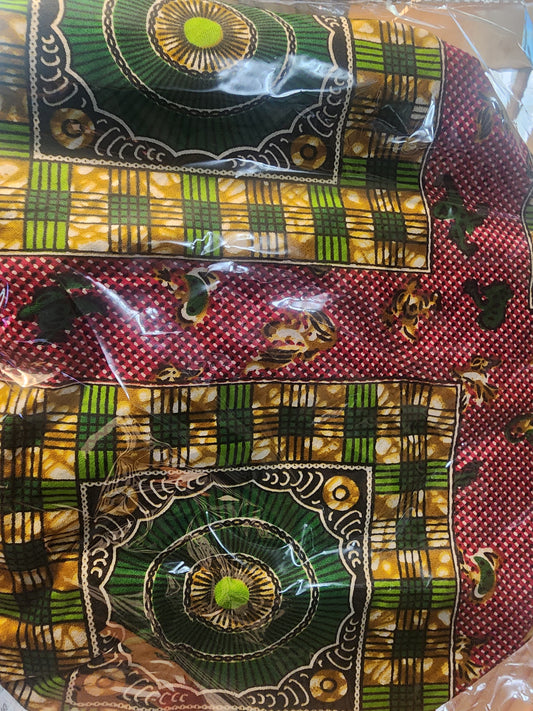 Pink and Green African print black satin-lined bonnet