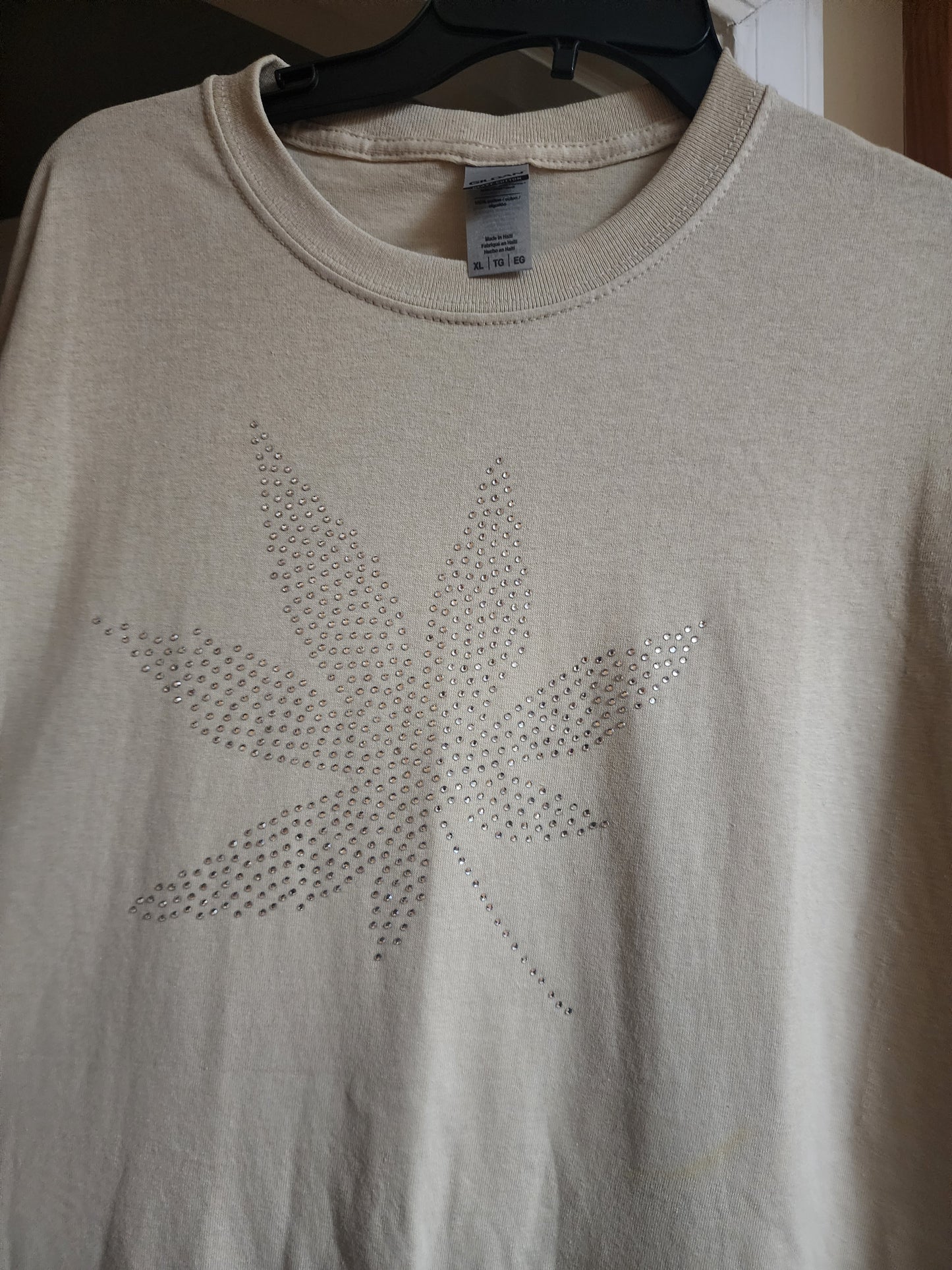Beige Leaf Embellished T-Shirt