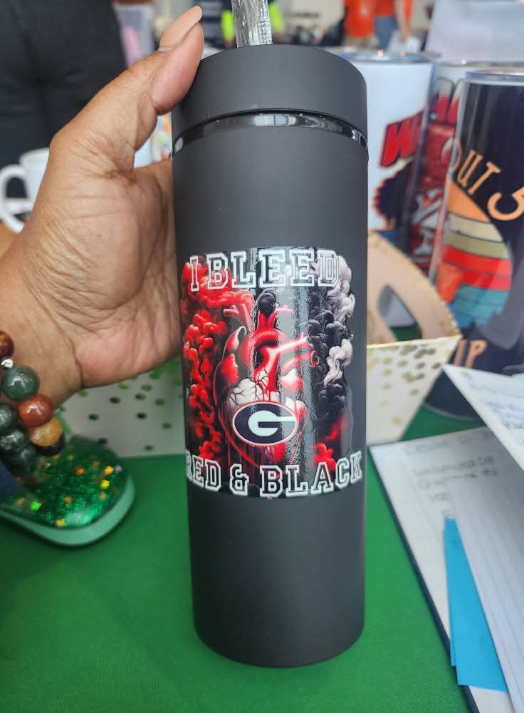 Skinny Plastic Tumbler with straw-Black